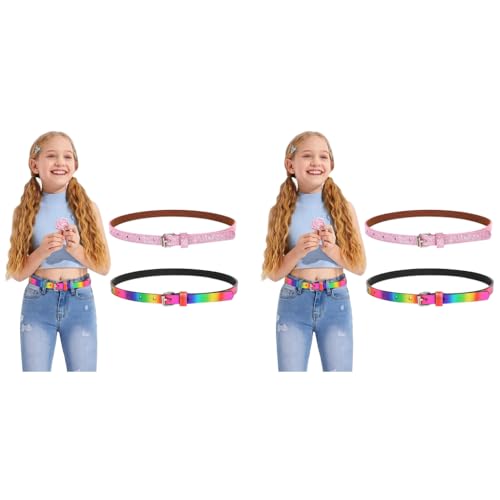 PALAY® 4PCS Girls Belt PU Leather Glittering Pink Stylish Rainbow Waist with Metal Buckle 31inch for 6-12 (Pink & Rainbow) PALAY® 4PCS Girls Belt PU Leather Glittering Pink Stylish Rainbow Waist with Metal Buckle 31inch for 6-12 (Pink & Rainbow)